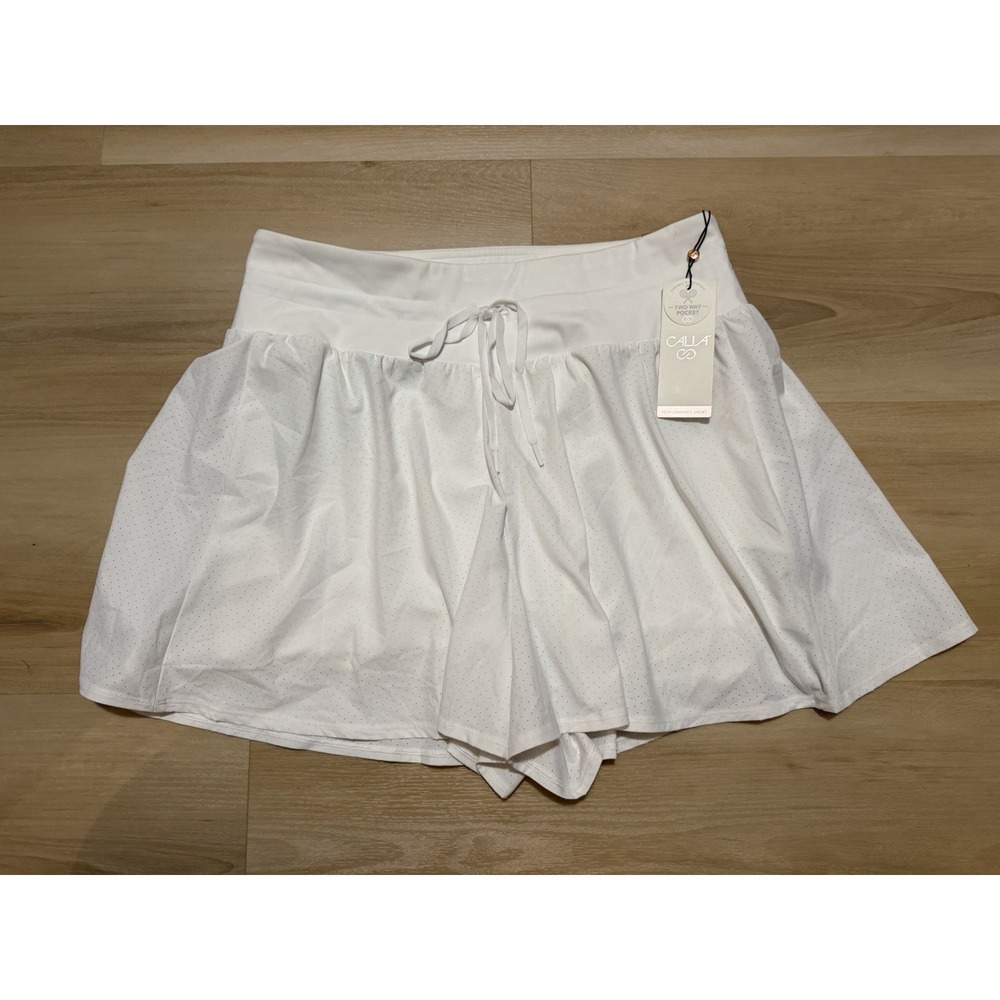 NWT Calia Knit Waistband High-Rise Performance 2-in-1 Shorts Pure White Size L